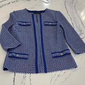 Ming Wang Blue and White Textured Jacket